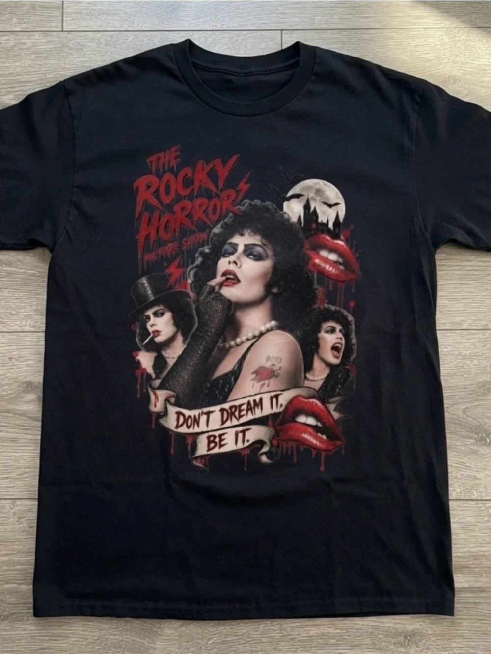 Gildan Black Rocky Horror Graphic Tee with Red & White Accents
